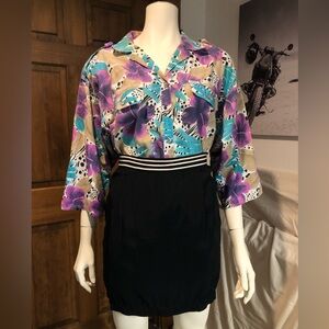 Vintage 80’s CABRAIS Teal Pink Floral Button Top
